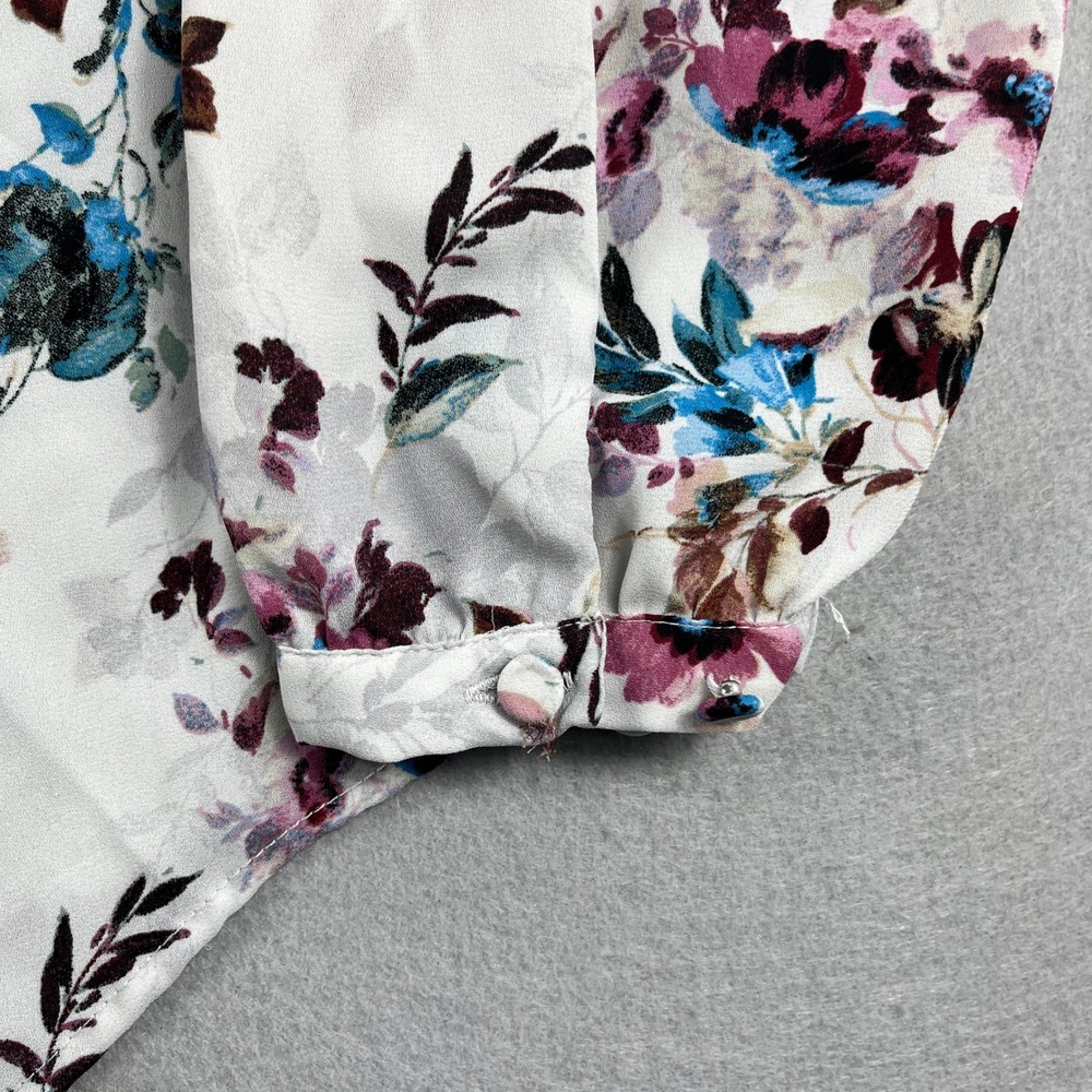 Torrid Womens Plus Size 1 Floral Long‎ Sleeve Pleated Button Front Blouse White - Picture 3 of 5